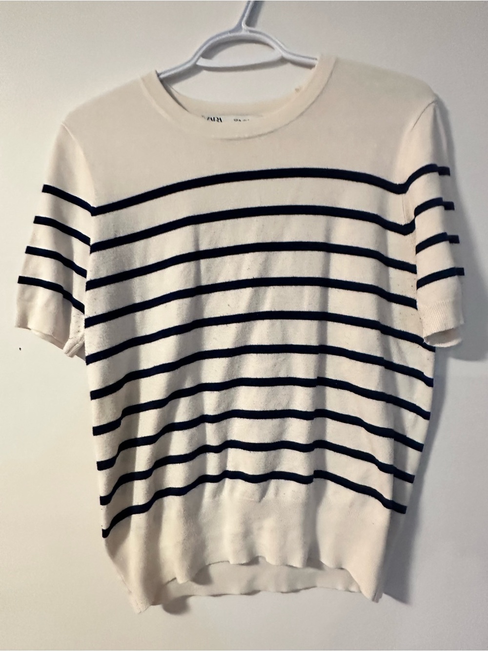 Zara Cream and Navy Striped Knit Tee
